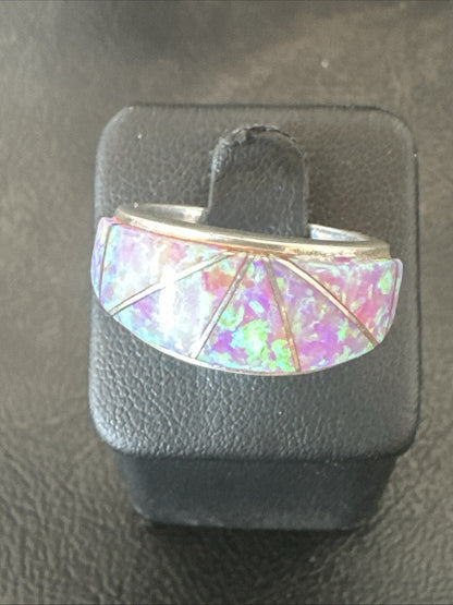 Pink Opal Navajo Sterling Silver Band Inlay Ring Size 7 18786