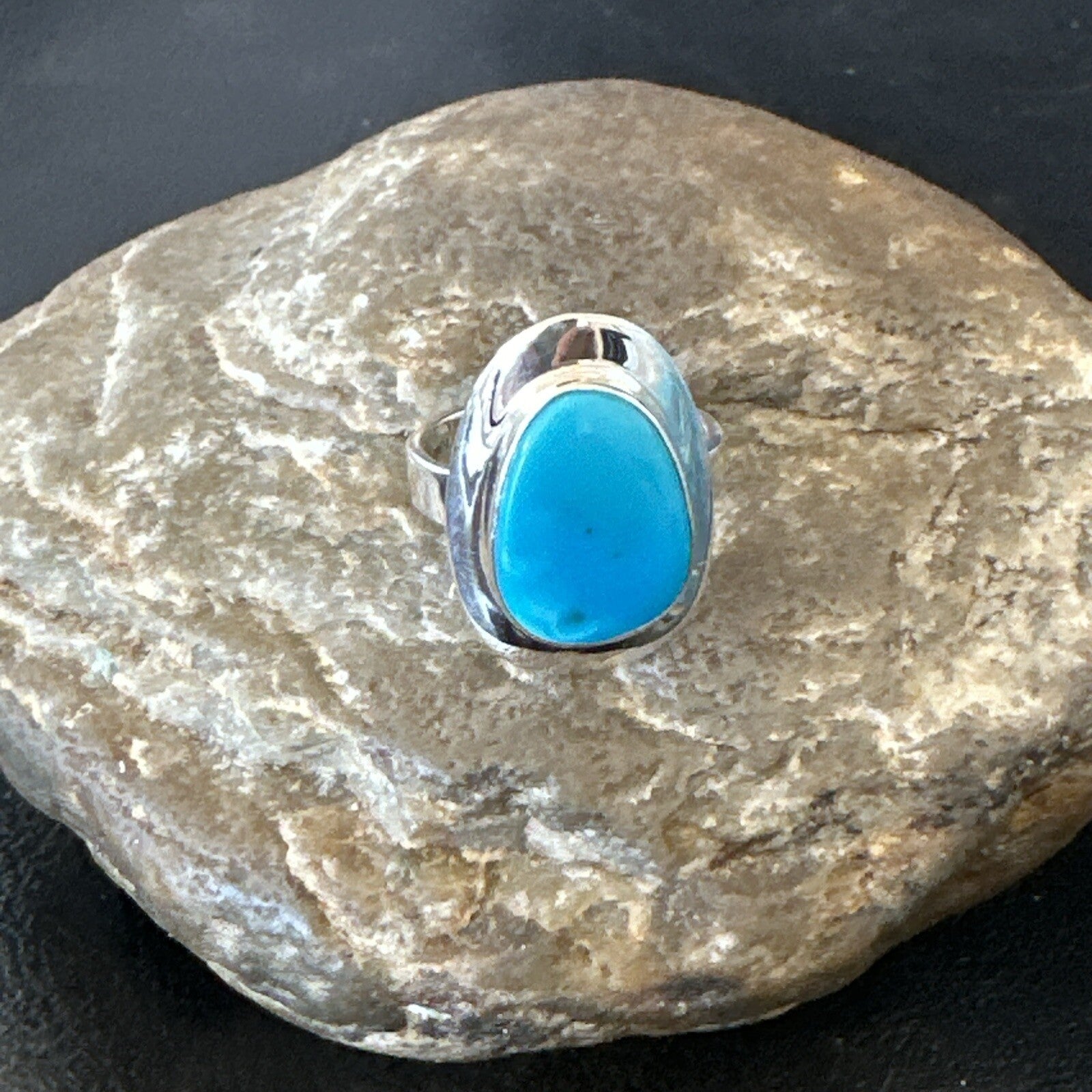 Southwestern Sterling Silver Blue Kingman Turquoise Ring Size 7.5 18525
