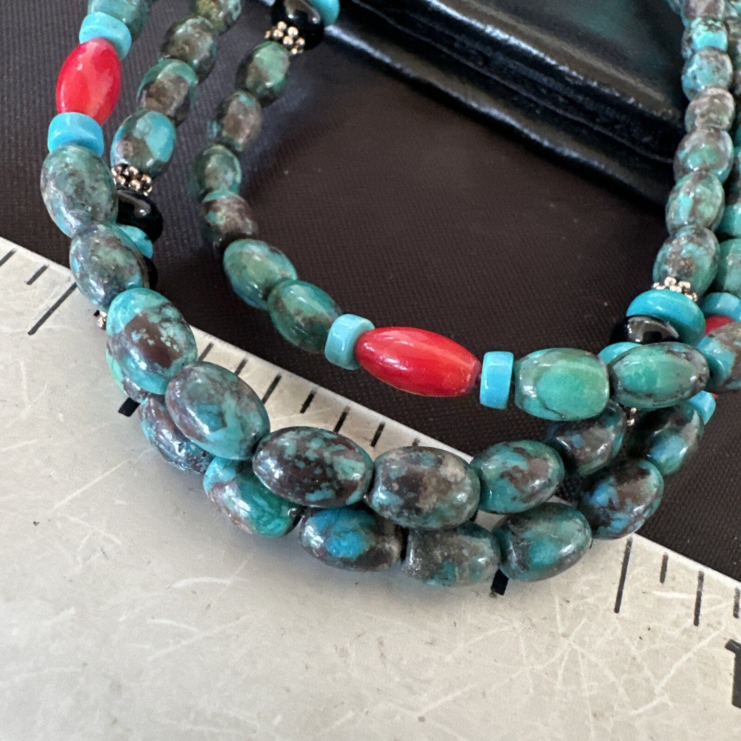 Mens Blue Spiderweb Turquoise Tube 3S Navajo Sterling Silver Necklace 30” 17886