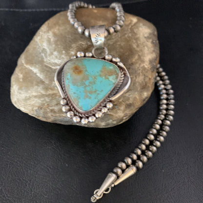 Mens Navajo Sterling Blue Turquoise#8 Necklace Pendant Nat American 13664N