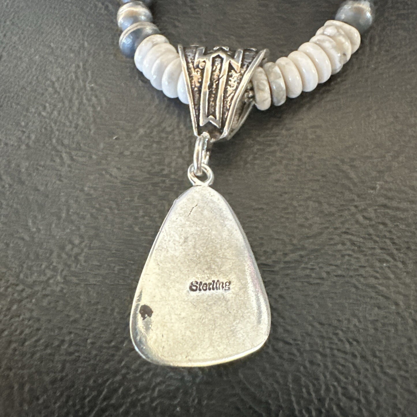 White Buffalo Turquoise Pendant Navajo Pearls Sterling Silver Necklace 22" 18260