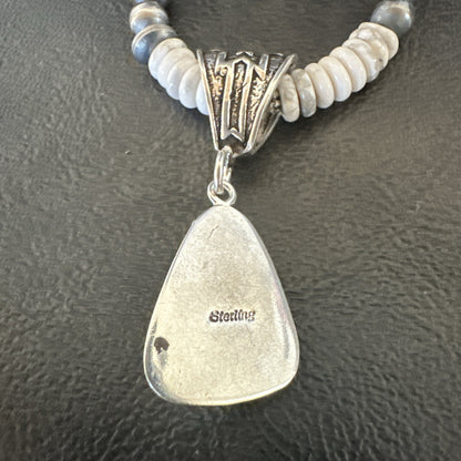White Buffalo Turquoise Pendant Navajo Pearls Sterling Silver Necklace 22" 18260