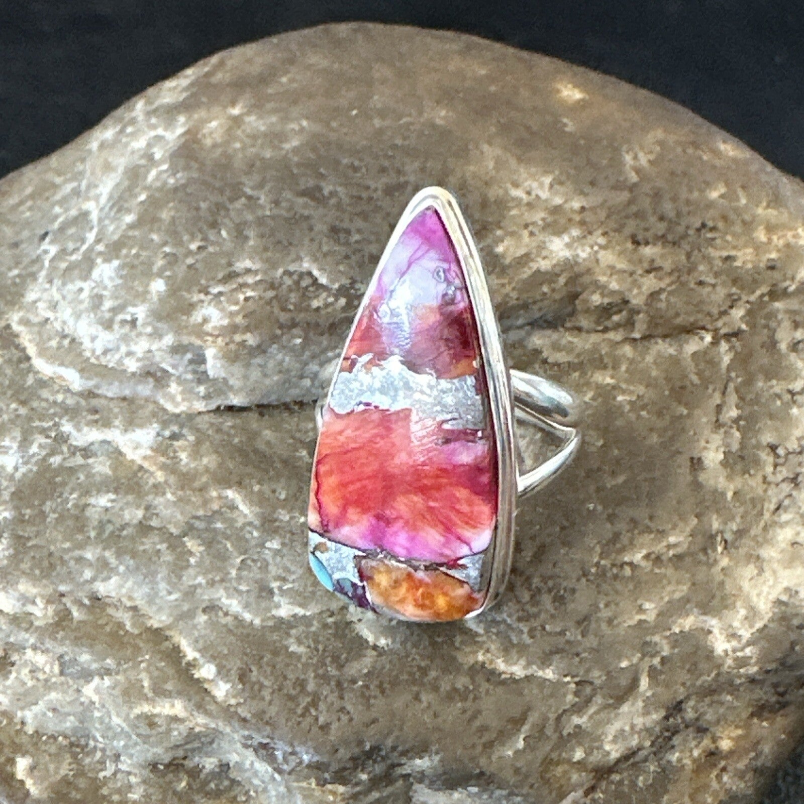 Blue Turquoise Spiny Oyster Southwestern Sterling Silver Ring Size 6 18472