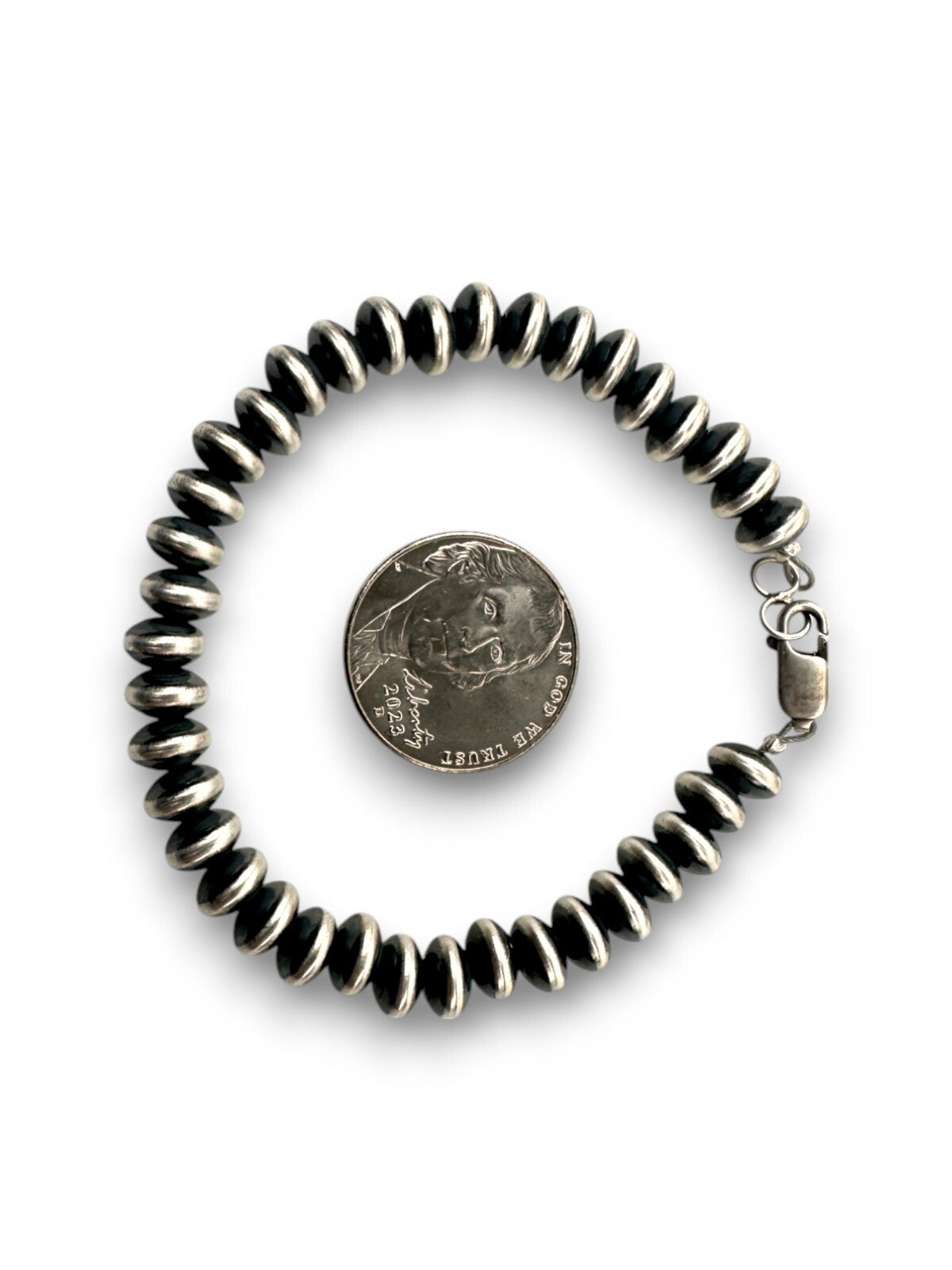 Navajo Sterling Silver Rondelles Saucer Flat Bead Bracelet 6mm 6" 97606