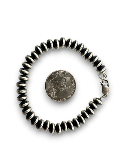 Navajo Sterling Silver Rondelles Saucer Flat Bead Bracelet 6mm 6" 97606