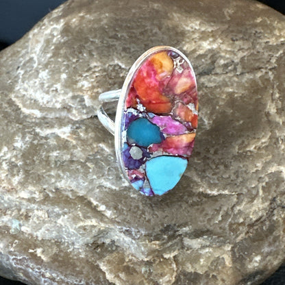 Blue Turquoise Spiny Oyster Navajo Sterling Silver Ring Size 7 18215