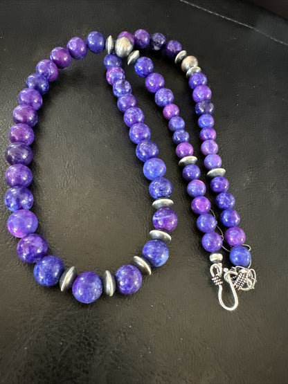 10mm Royal  Purple Stone Bead Navajo Sterling Silver Necklace 24” 17922