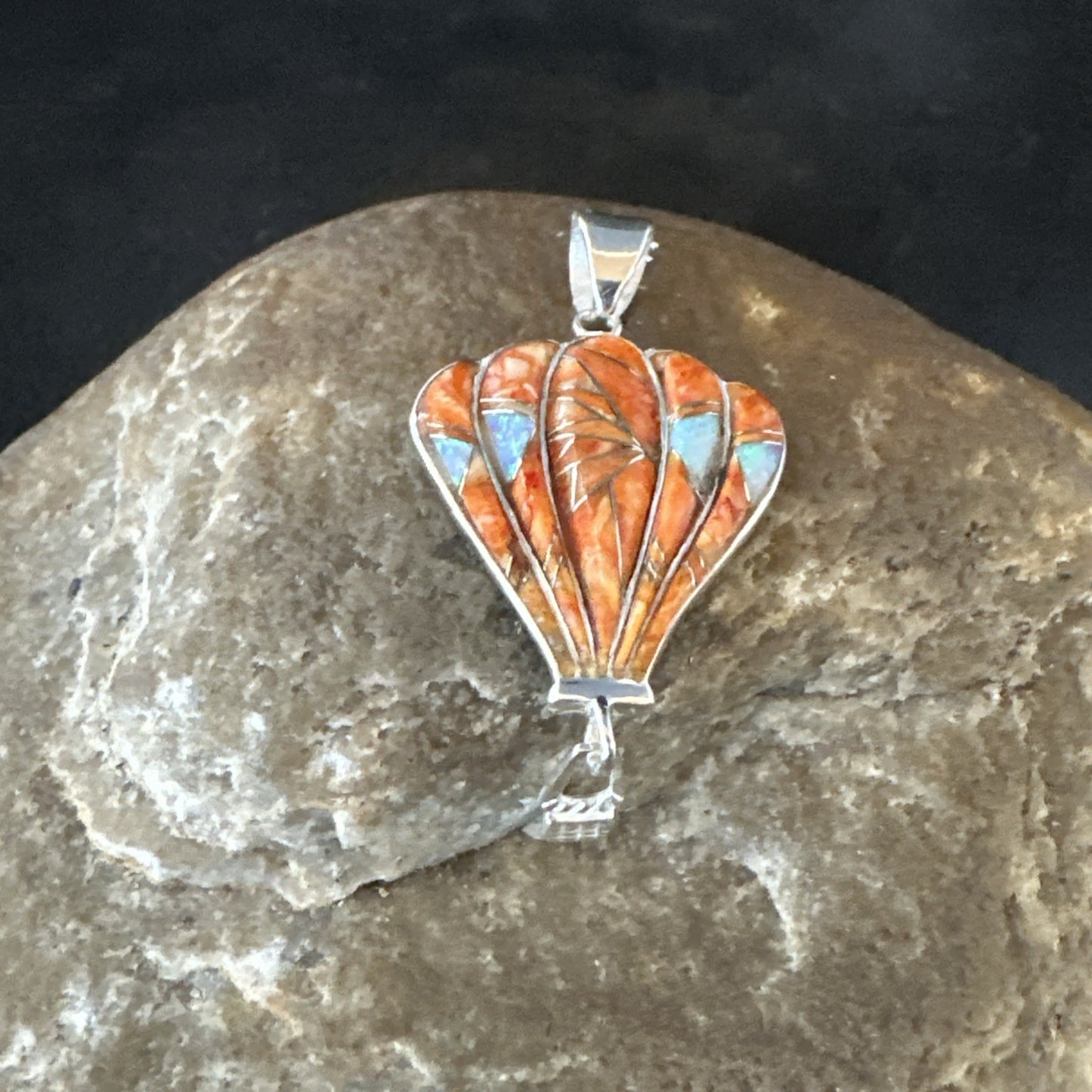 Balloon Orange Spiny Opal Pendant Navajo Sterling Silver 19259