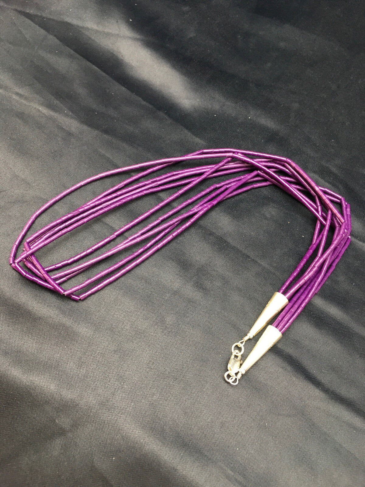 Purple Tube Heishi Stabilized 5 Strand Navajo Sterling Silver Necklace 02505