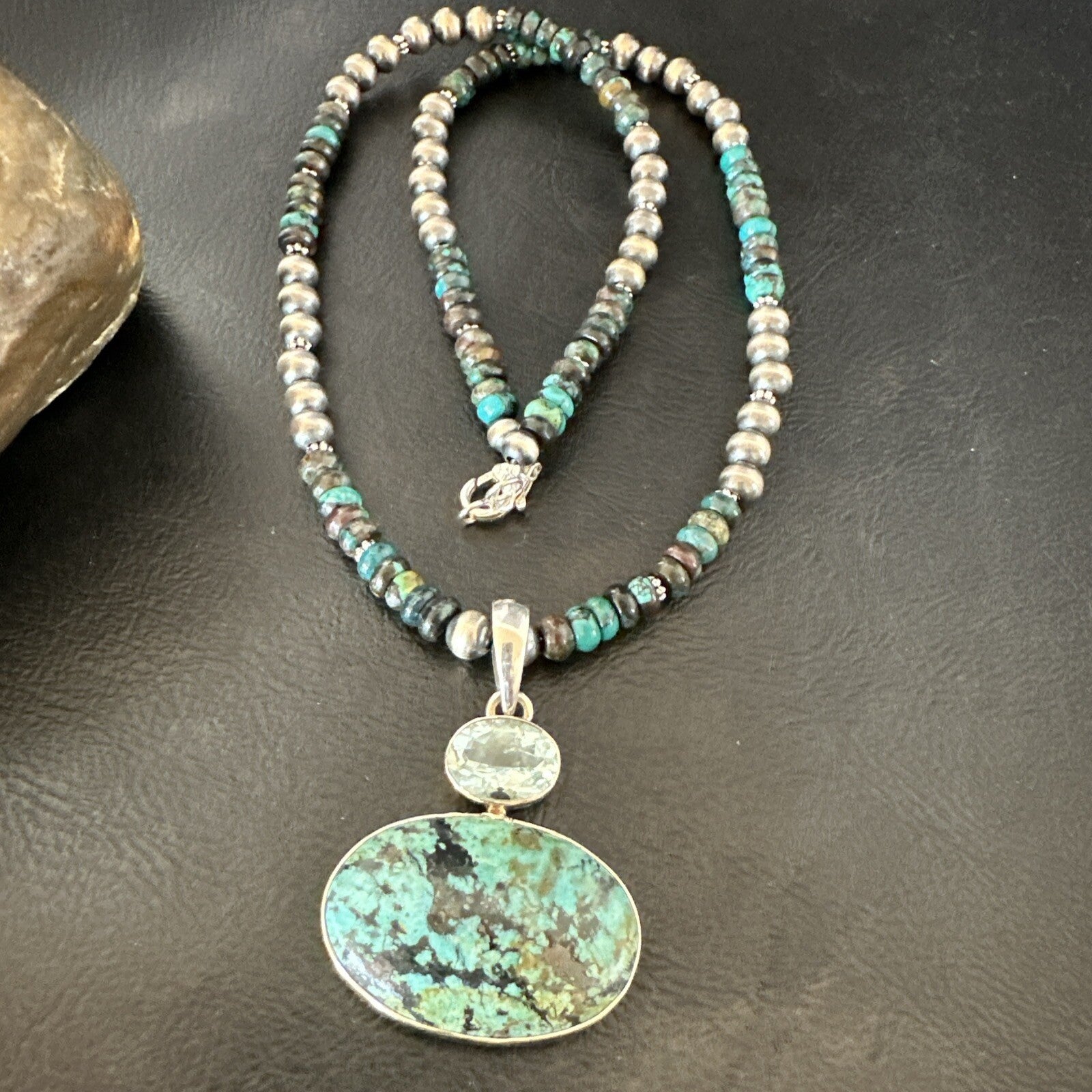 Mens Blue Spiderweb Turquoise Pendant Navajo Sterling Silver Necklace 18063