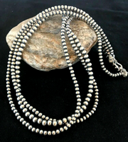 4, 5, 6mm Beads 3 Strand 36"Necklace | Sterling Silver | Authentic Native American Handmade