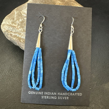Blue Denim Lapis 2S Heishi Liquid Sterling Silver Dangle Earrings 17874