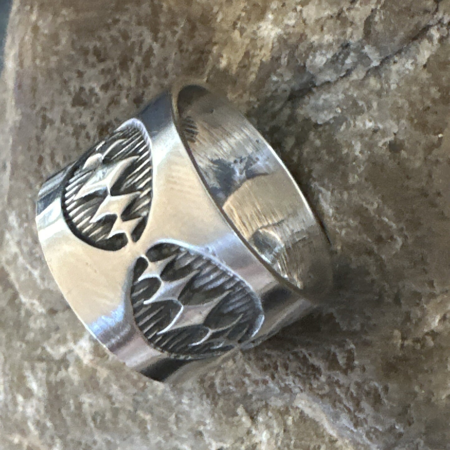 Mens Women Wedding Wide Band Navajo Stamped Sterling Silver Ring Size 7 17999