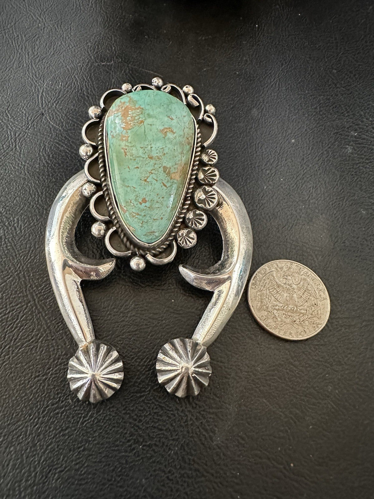 XXL Men Women Green Royston Turquoise Naja Sterling Silver Pendant Navajo 19528