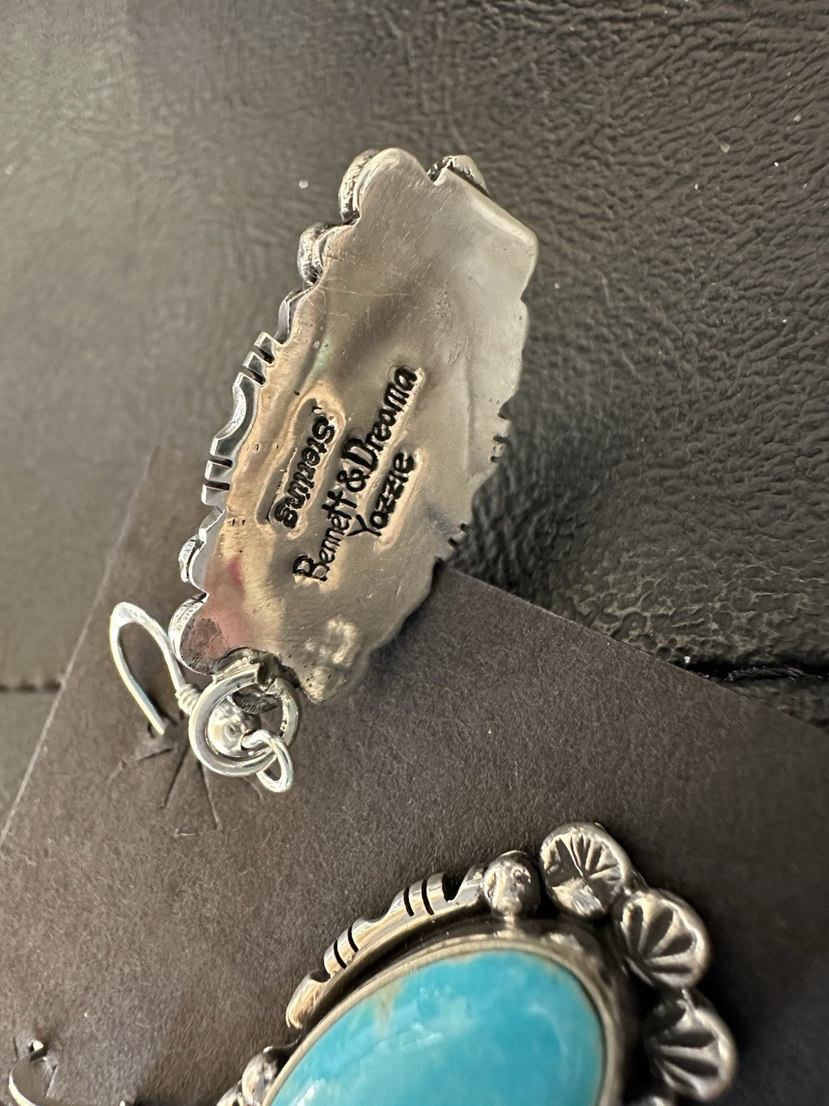 Handmade Blue Turquoise Sterling Silver Navajo Dangle Earrings Yazzie 19536