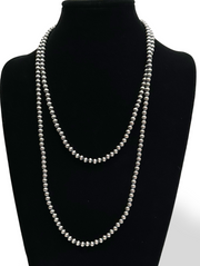 7mm Navajo Pearls 51"Single Strand Necklace | Sterling Silver | Authentic Native American Handmade