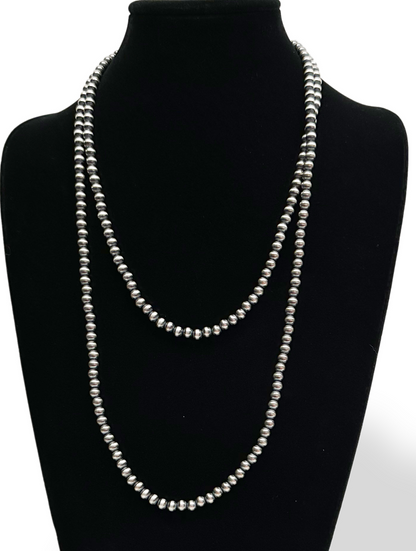Native American 7mm Sterling Silver Navajo Pearls 51" Single Strand Necklace