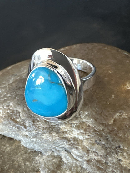 WoMens Sterling Silver Blue Kingman Turquoise Ring Size 7 17681