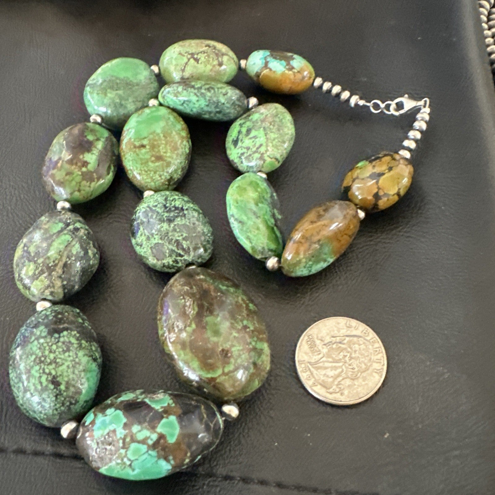Blue Green Turquoise Chunky Navajo Sterling Silver Necklace 21” 19256