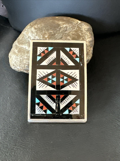 Zuni Black Onyx Belt Buckle Ranger Set Turquoise MOP Coral Sterling Silver 18141