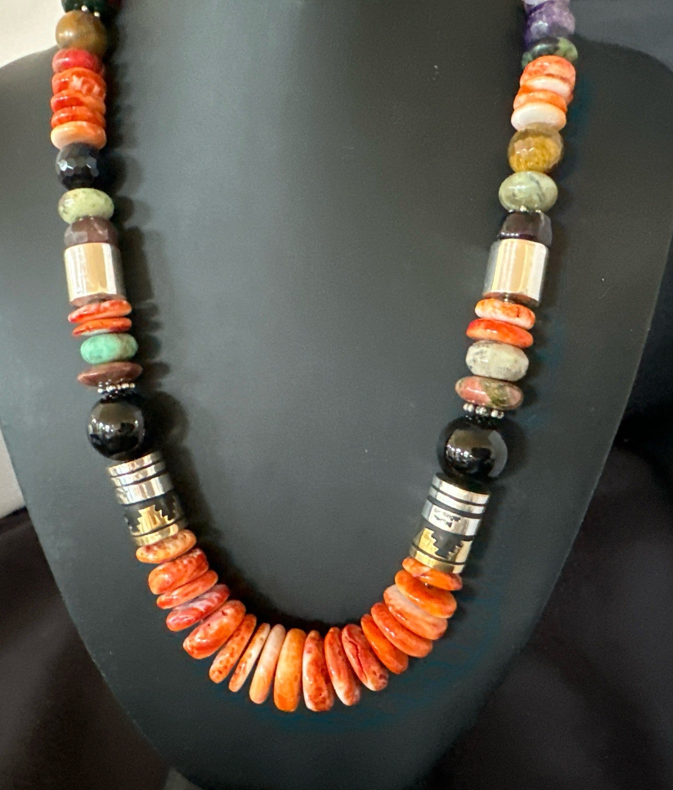 Tommy Rosita Singer T R Sterling Silver Orange Spiny Onyx Necklace 20in 19411