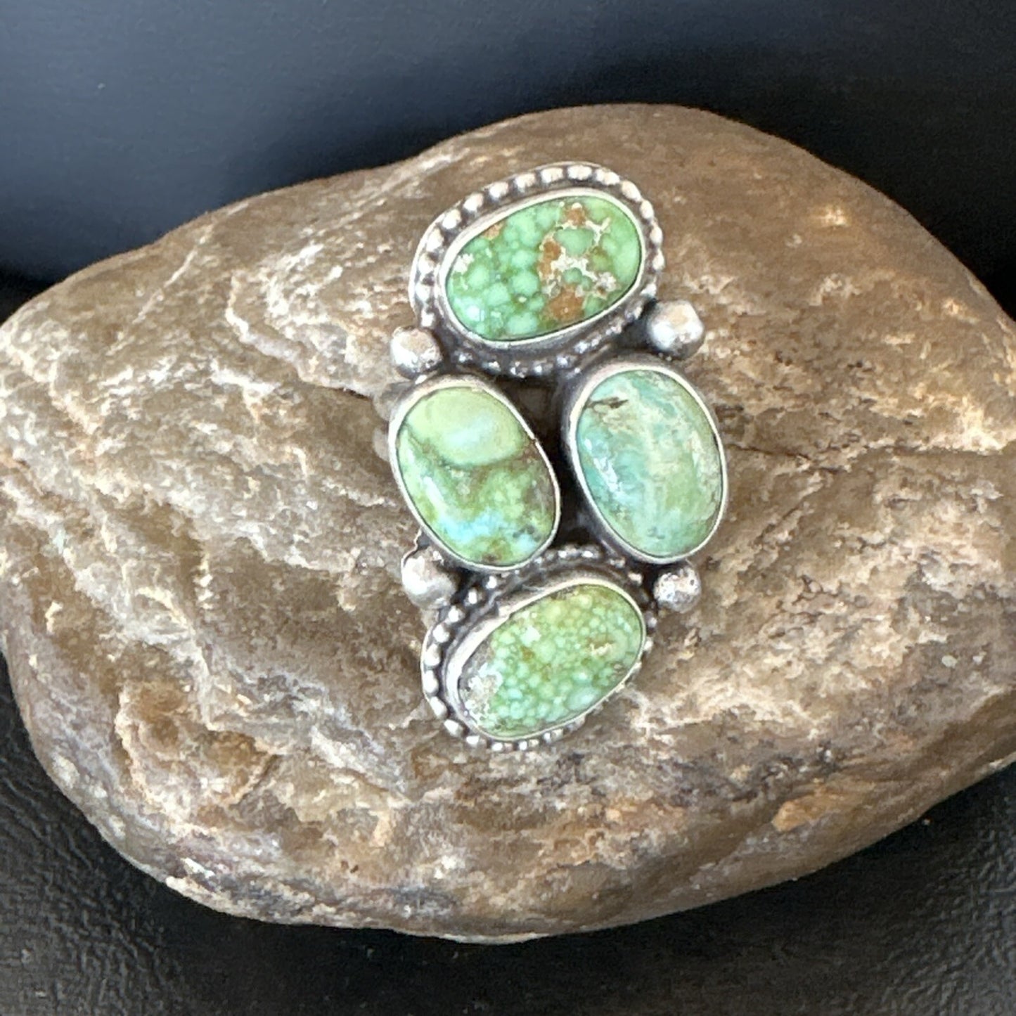 Navajo Sterling Silver Cluster Green Sonoran Gold Turquoise Ring Sz 11 18618
