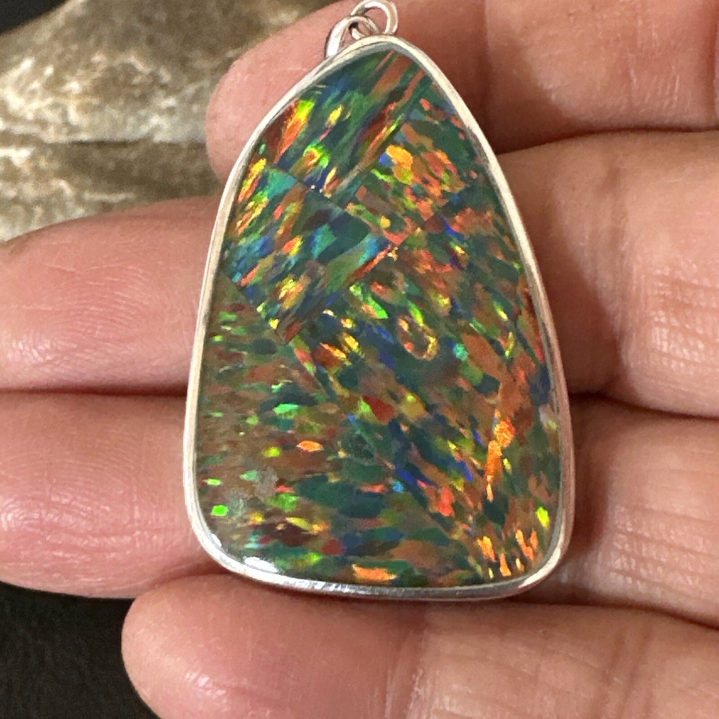 Mens Womens Multicolor Gilson Opal Navajo Sterling Silver Inlay Pendant 18611