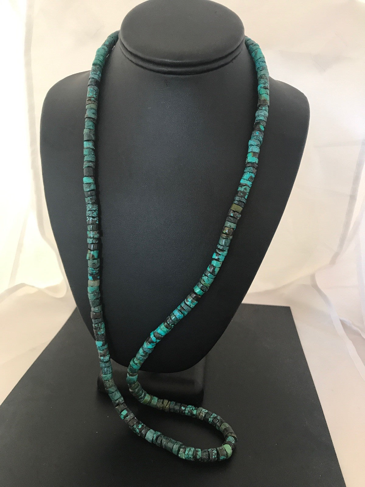 Native Turquoise Heishi Bead 7 mm Navajo Sterling Silver Necklace 3725