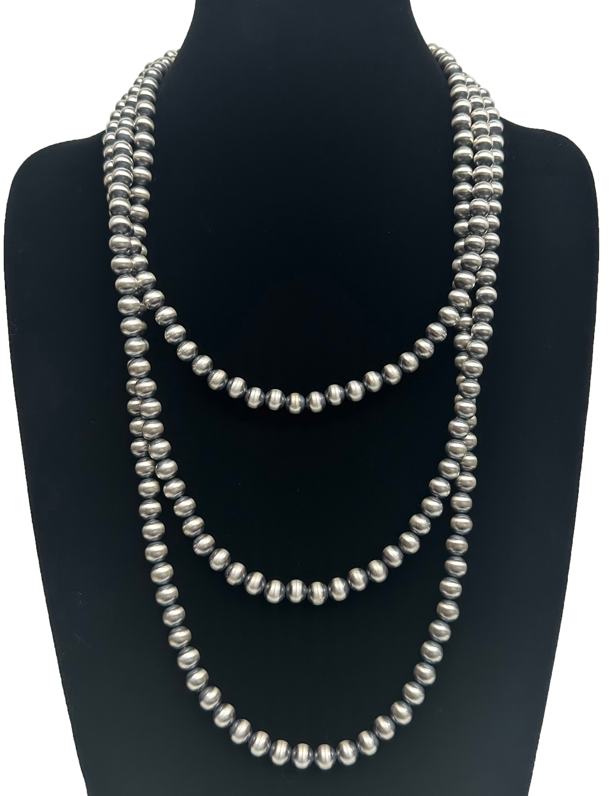 Native American 8mm Sterling Silver Navajo Pearls 66" Single Strand Necklace