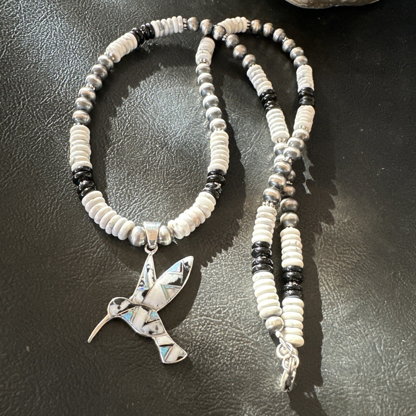 HummingBird White Buffalo Pendant Howlite Sterling Silver Necklace 18727