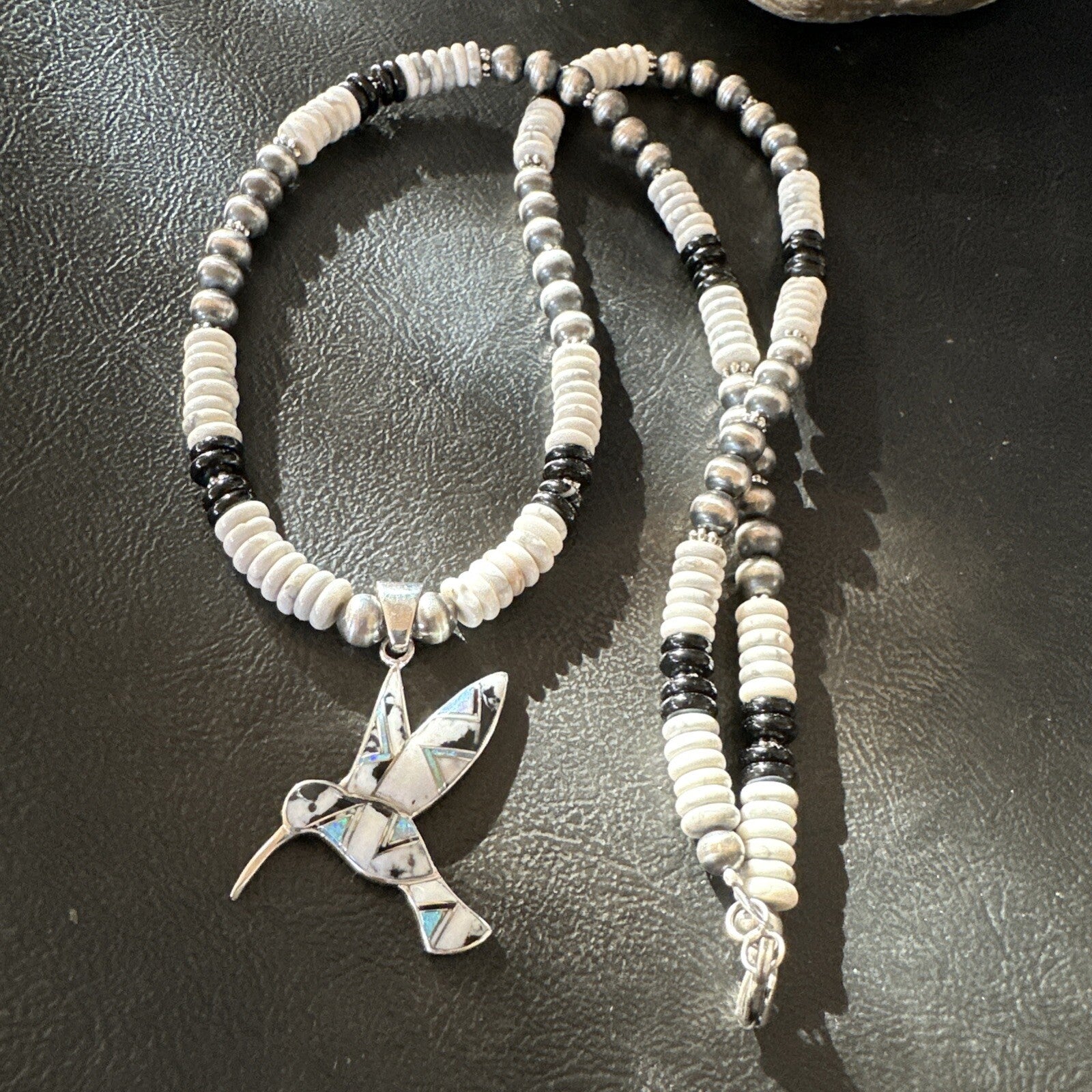 HummingBird White Buffalo Pendant Howlite Sterling Silver Necklace 18727