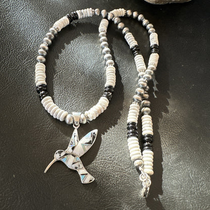 HummingBird White Buffalo Pendant Howlite Sterling Silver Necklace 18727