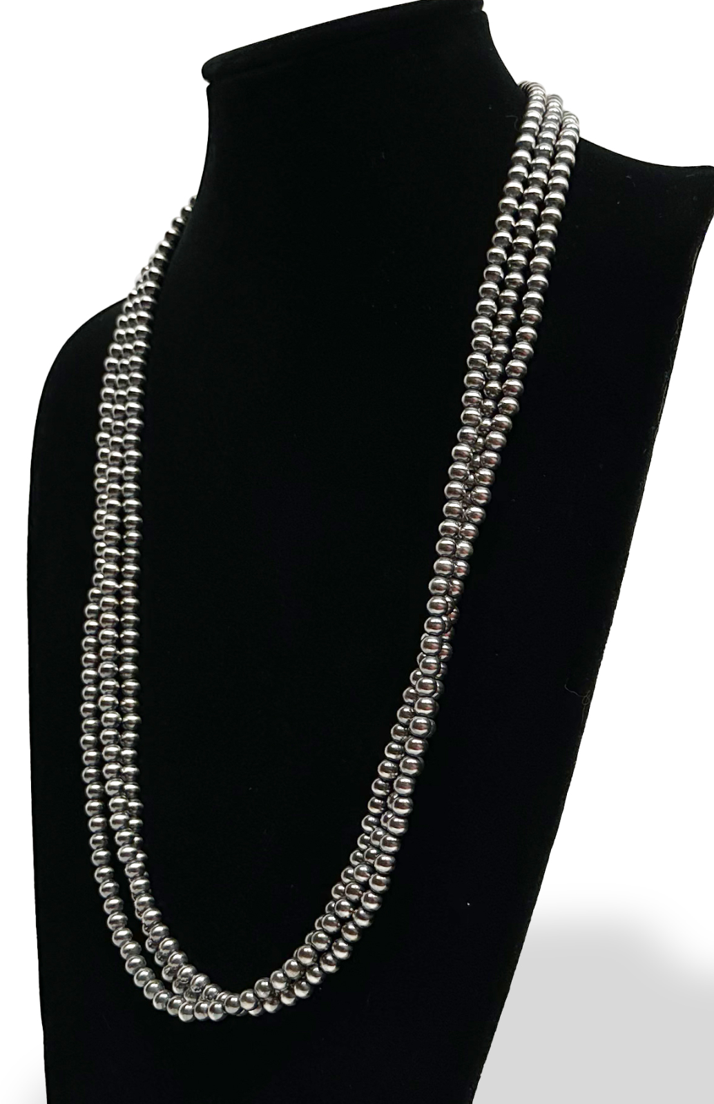 Native American 6mm Sterling Silver Navajo Pearls 96" Single Strand Necklace