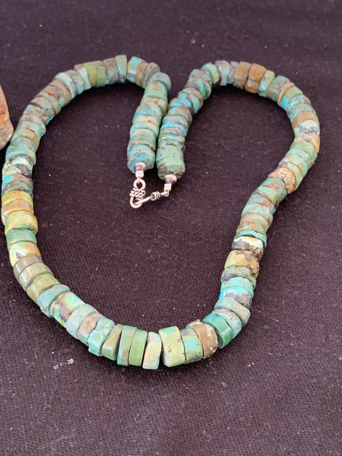 Native Navajo Sterling Silver Turquoise 10 mm Heishi Bead Necklace 369