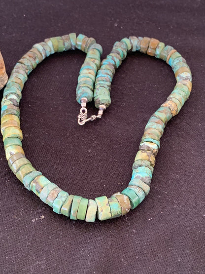 Native Navajo Sterling Silver Turquoise 10 mm Heishi Bead Necklace 369