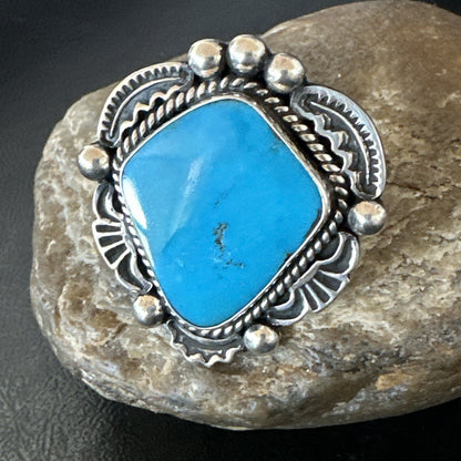 Handmade Navajo Sterling Silver  Blue Kingman Turquoise Ring Size 9.75 19622