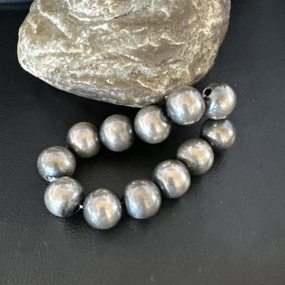 Navajo 14mm Beads Stretch Sterling Silver Bracelet 7" 91402