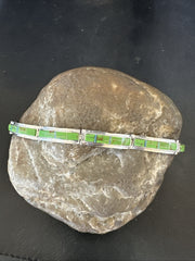 Women's Green Gaspeite Inlay Link Bracelet 7.5" | Sterling Silver | Authentic Native American Handmade | 19152