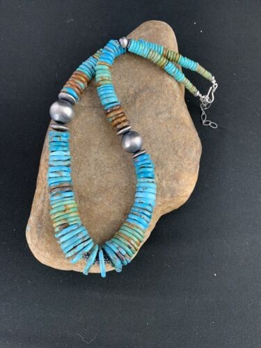 Navajo Blue Green Turquoise Graduated Necklace Sterling Silver 20" 234