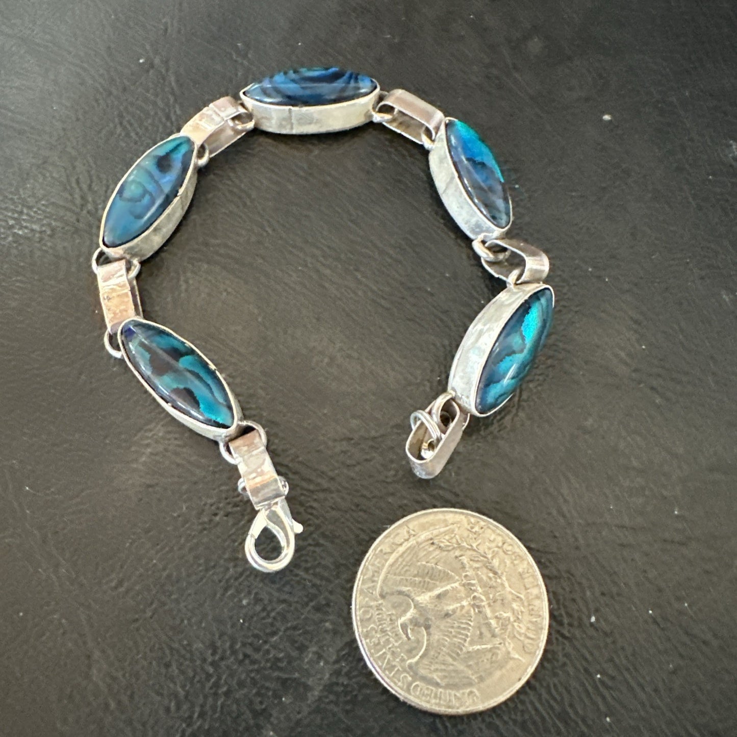 Women Old Pawn Blue Pava Shell Navajo Sterling Silver Link Bracelet 8” 19799