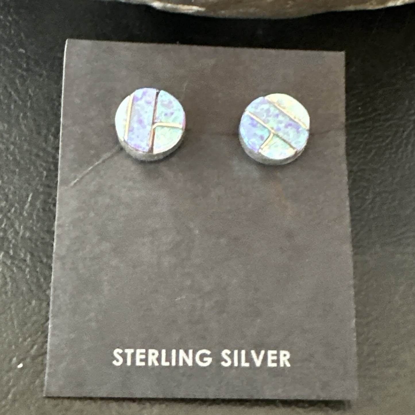 Multicolor Opal Navajo Handmade Sterling Silver Inlay Post Earrings 18719