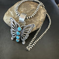Butterfly Blue Kingman Turquoise Pendant Navajo Necklace | Sterling Silver | Authentic Native American Handmade | 19295