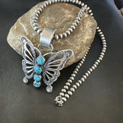 Butterfly Blue Kingman Turquoise Pendant Navajo Necklace | Sterling Silver | Authentic Native American Handmade | 19295