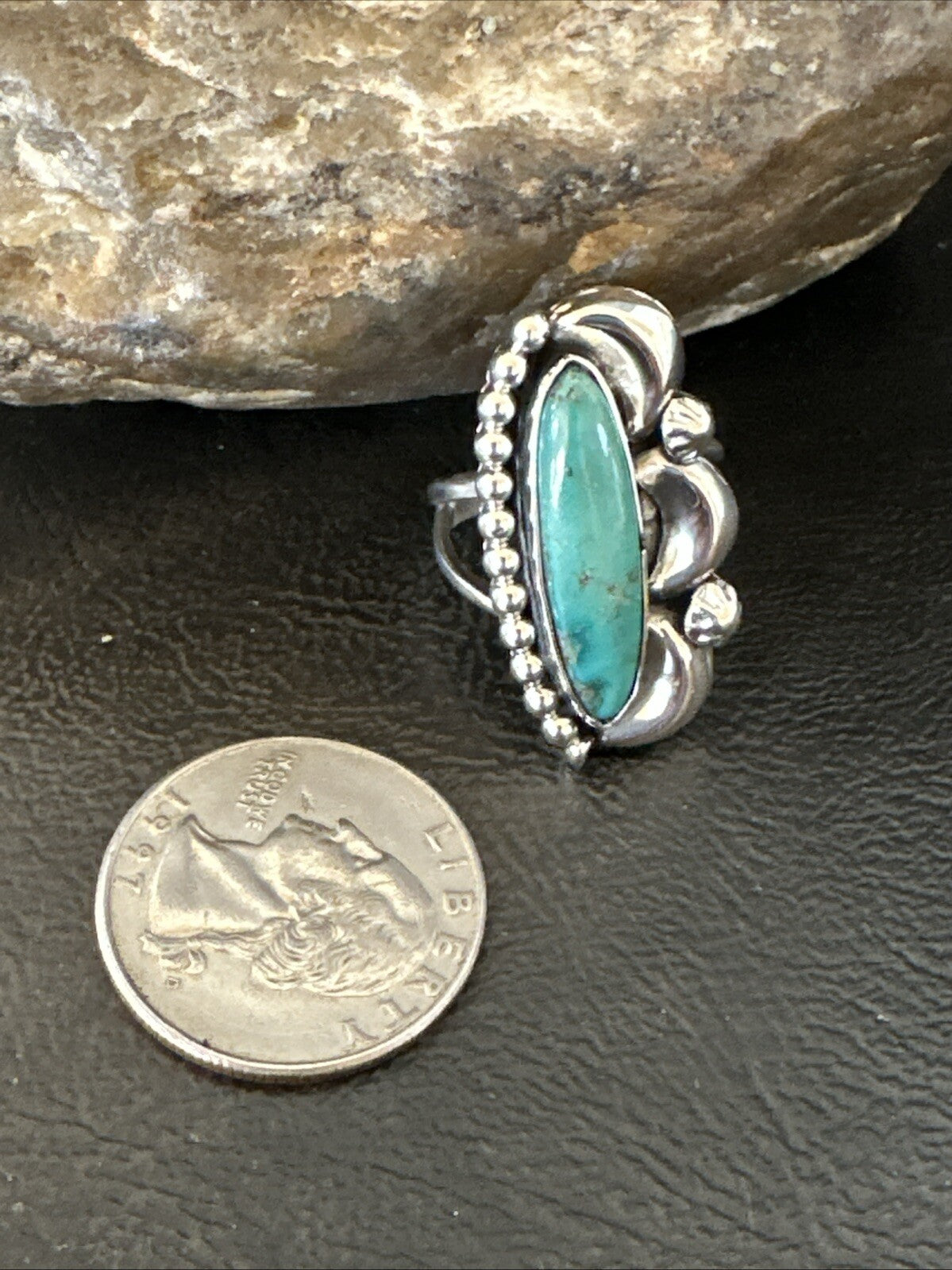 Blue Kingman Turquoise Native American Navajo Sterling Silver Ring Size 8 18633