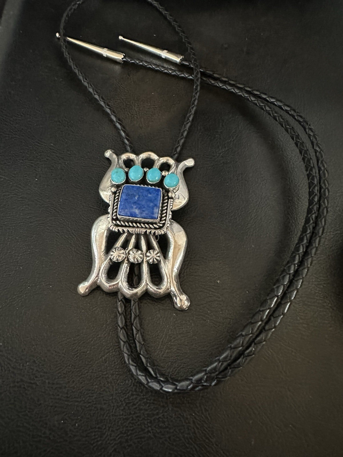 Mens Tufa Blue Lapis Lazuli Turquoise Navajo Sterling Silver Bolo Tie 3” 19472