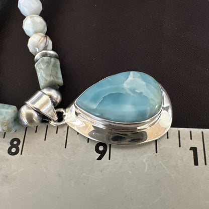 Blue Larimar Pendant Navajo Sterling Silver Natural Necklace 21" 17760