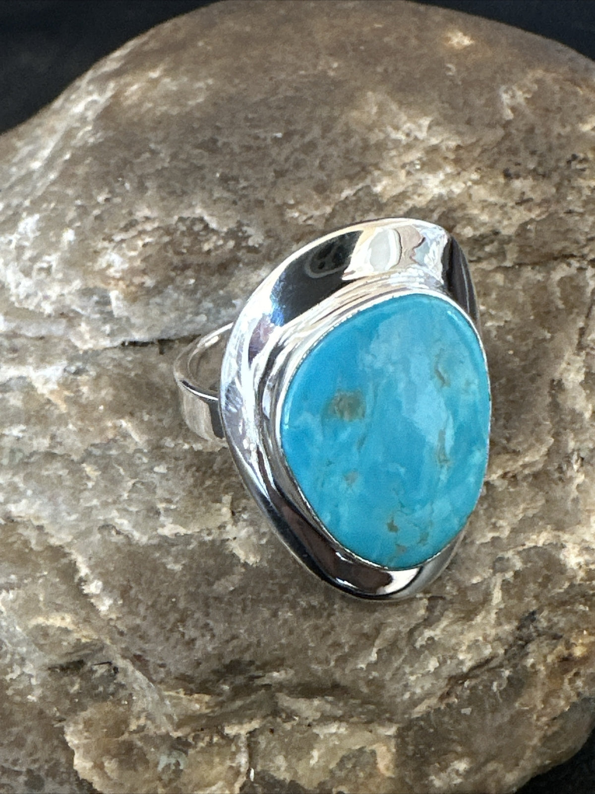 Sterling Silver Blue Kingman Turquoise Ring Size 10 17679