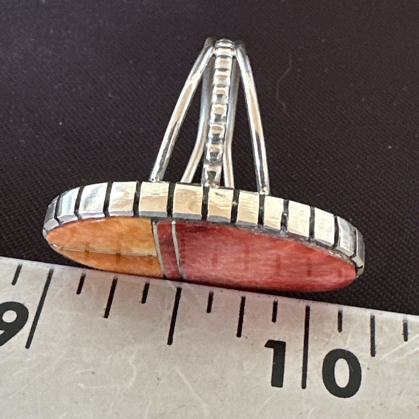 Women Orange Red Spiny Oyster Navajo Sterling Silver Ring Sz 8.5 17798