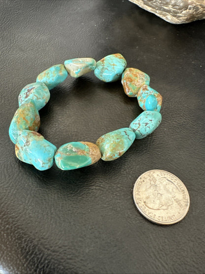 Mens Womens Blue Turquoise Stretch Stone Friendship Bracelet 7" 18866