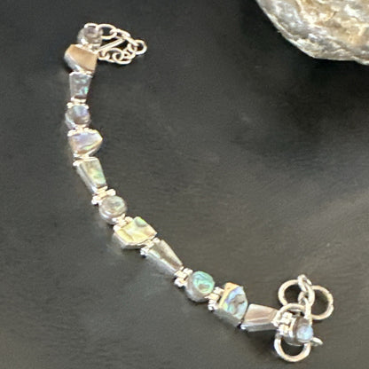 Pava Shell Navajo Old Pawn Sterling Silver Link Bracelet 8" 18131